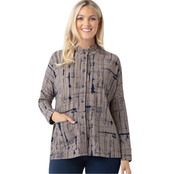 Sympli Boxy Pocket Shirt Drifting Lines Sand Size 12 - Picture 1 of 12
